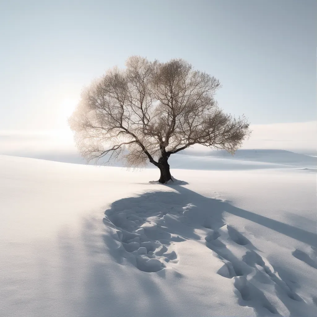 Barren tree shadow with leaves on snowy landscape - Image 1