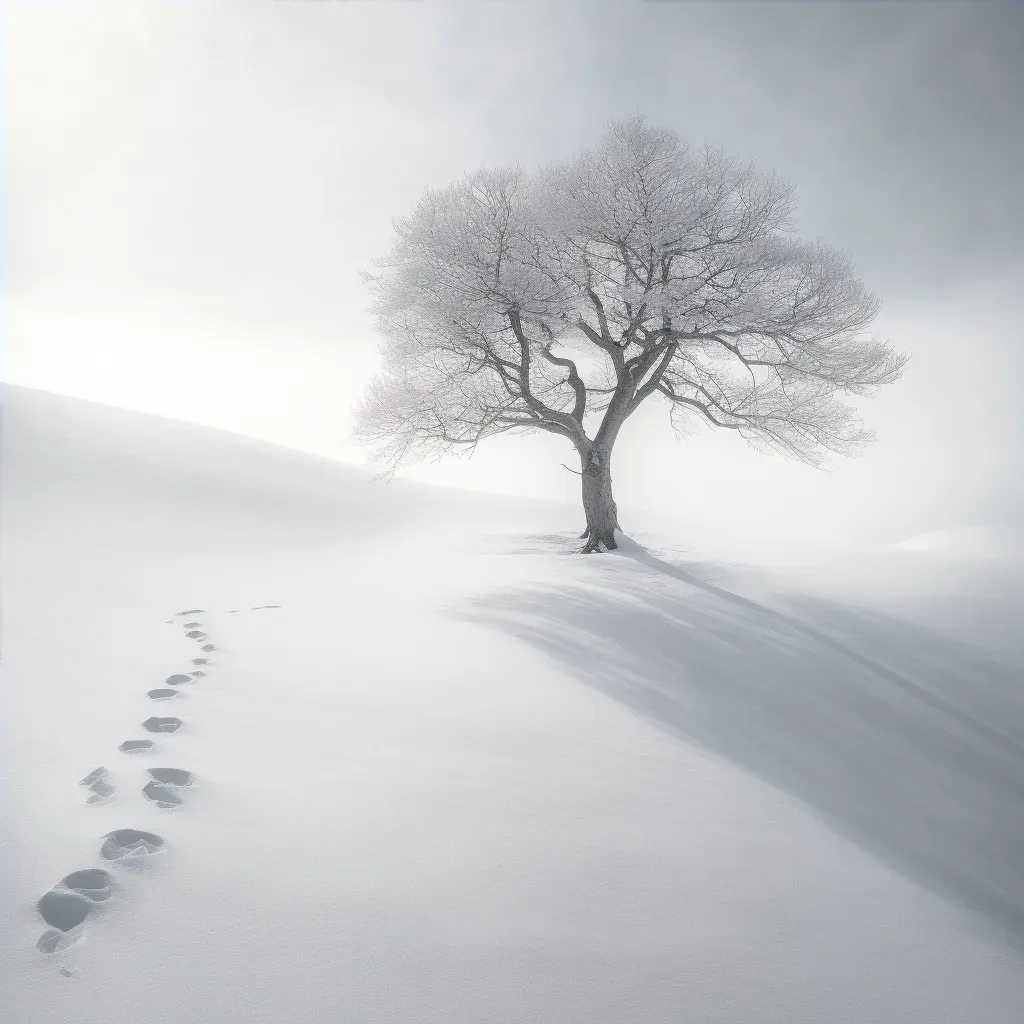 Barren tree shadow with leaves on snowy landscape - Image 4