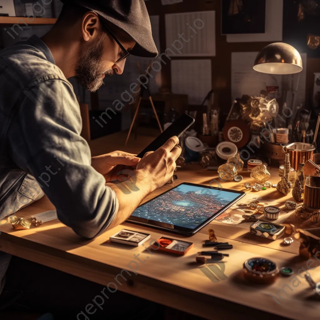 Freelancer making a cryptocurrency transaction on a tablet in a bright, creatively designed studio. - Image 4