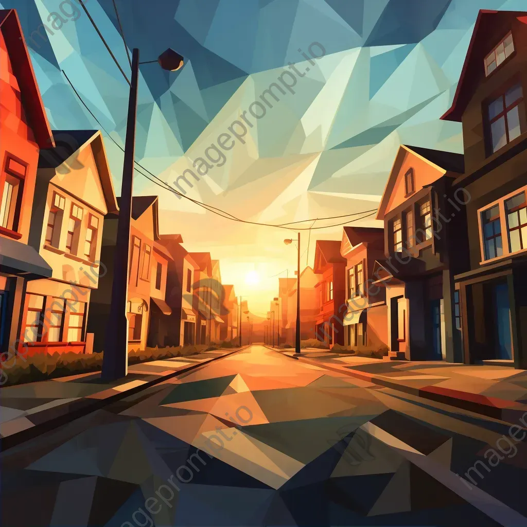 Low-poly town waking up in a magical morning glow - Image 2