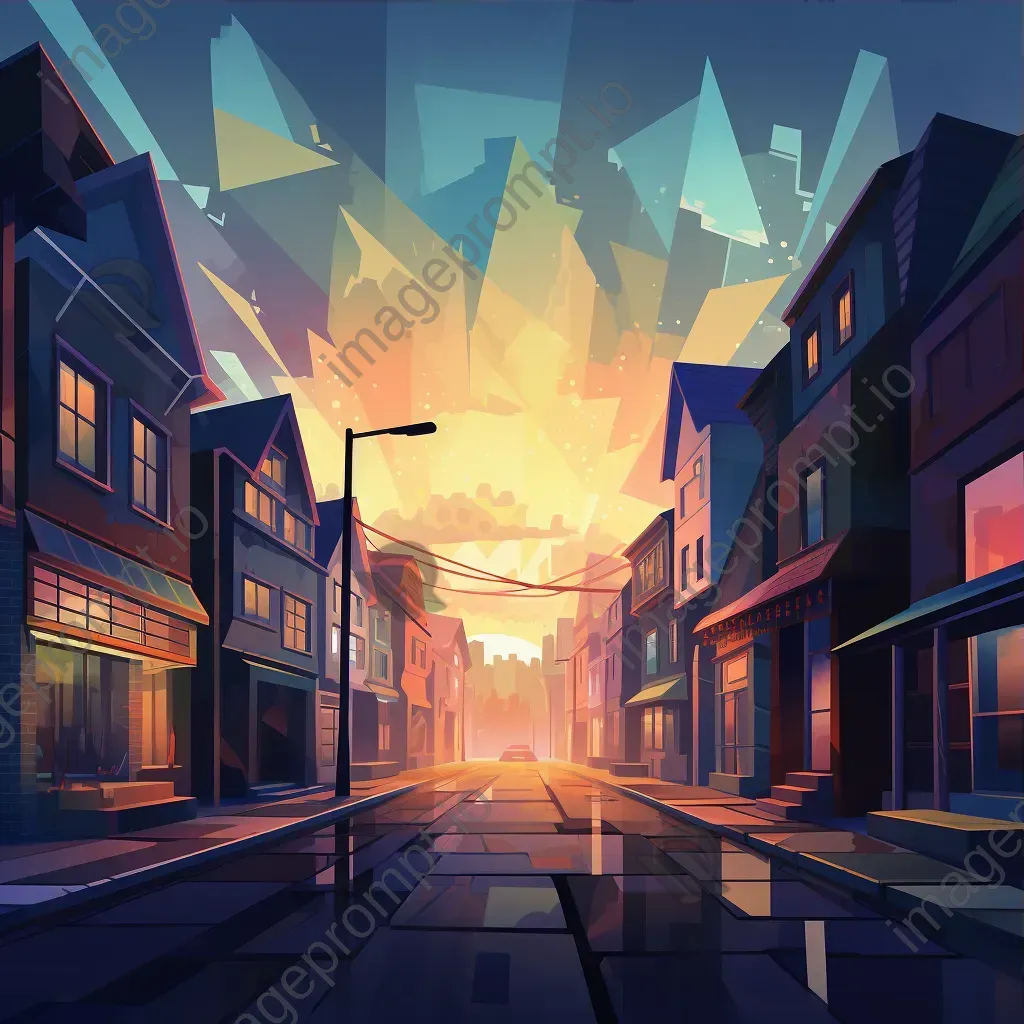 Low-poly town waking up in a magical morning glow - Image 3