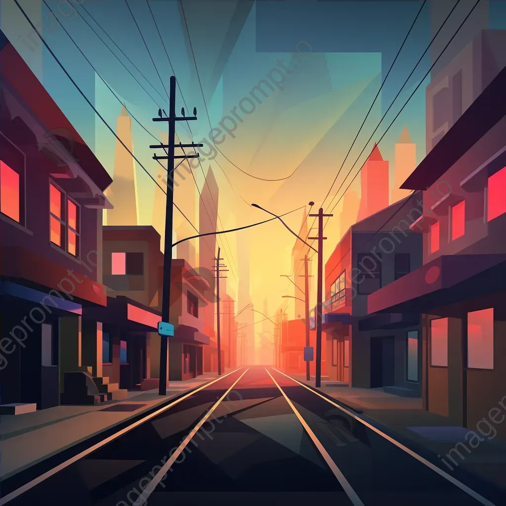 Low-poly town waking up in a magical morning glow - Image 4