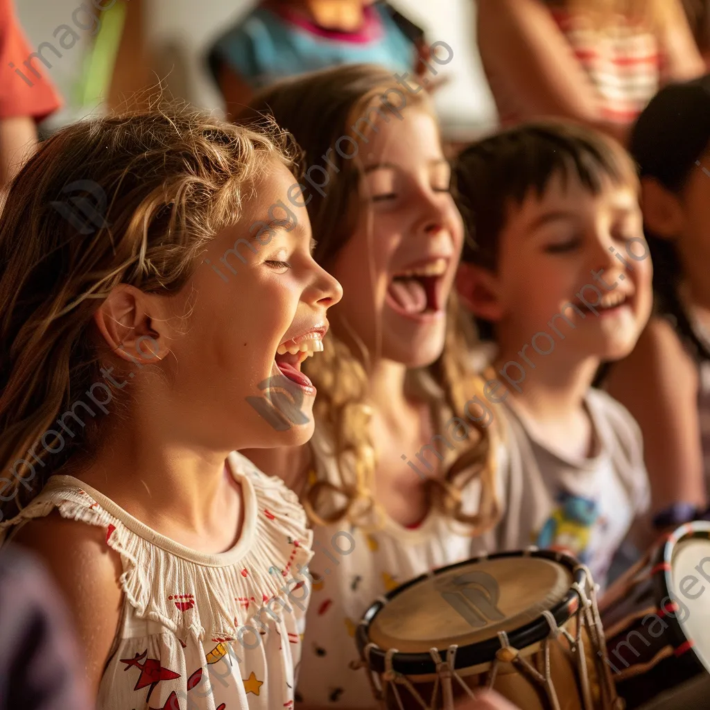 Children playing instruments in music class - Image 3