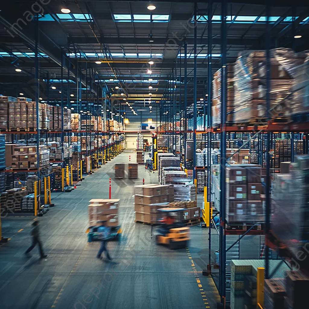 Busy warehouse with pallets and employees actively moving - Image 1