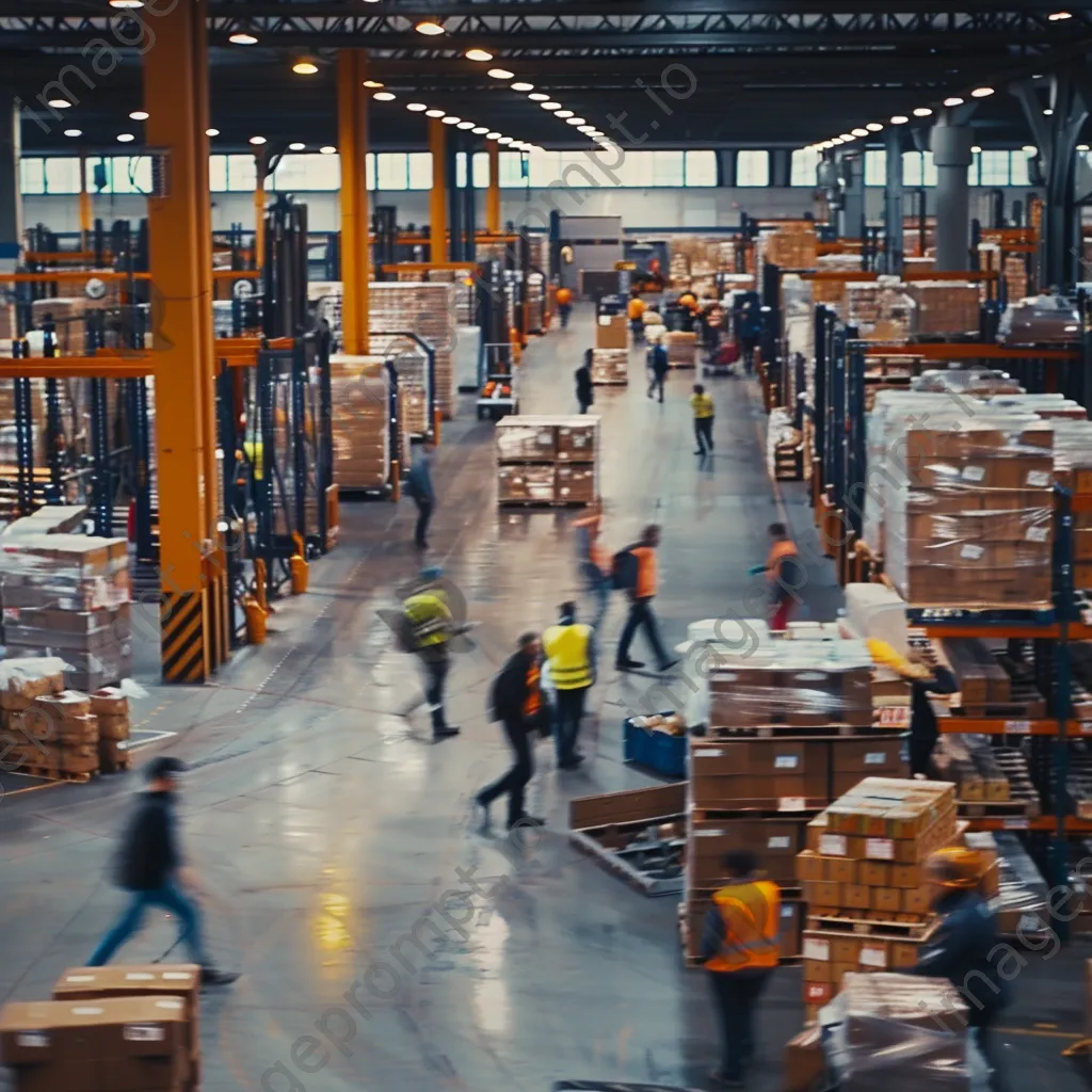 Busy warehouse with pallets and employees actively moving - Image 2