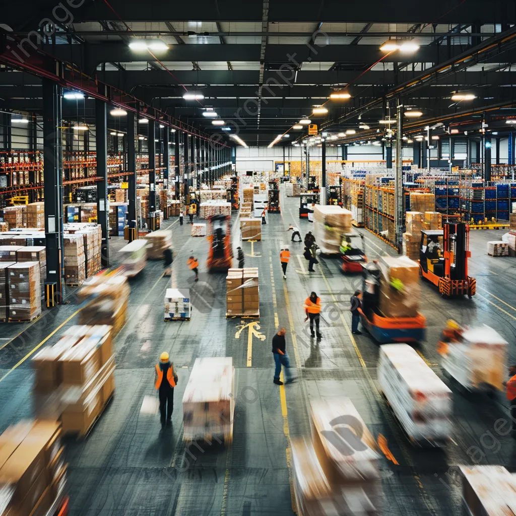 Busy warehouse with pallets and employees actively moving - Image 4