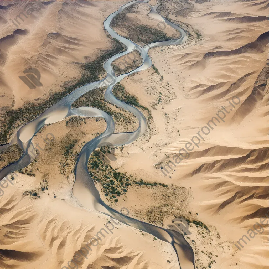 High-resolution satellite image of an arid desert landscape with a winding river, sand dunes, and sparse vegetation. - Image 3