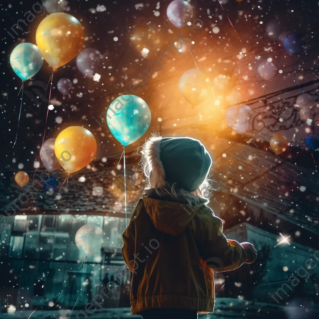 Double exposure of a child with balloons and stars - Image 1