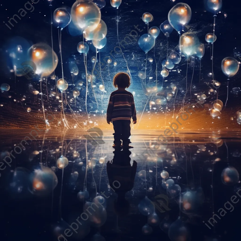 Double exposure of a child with balloons and stars - Image 2