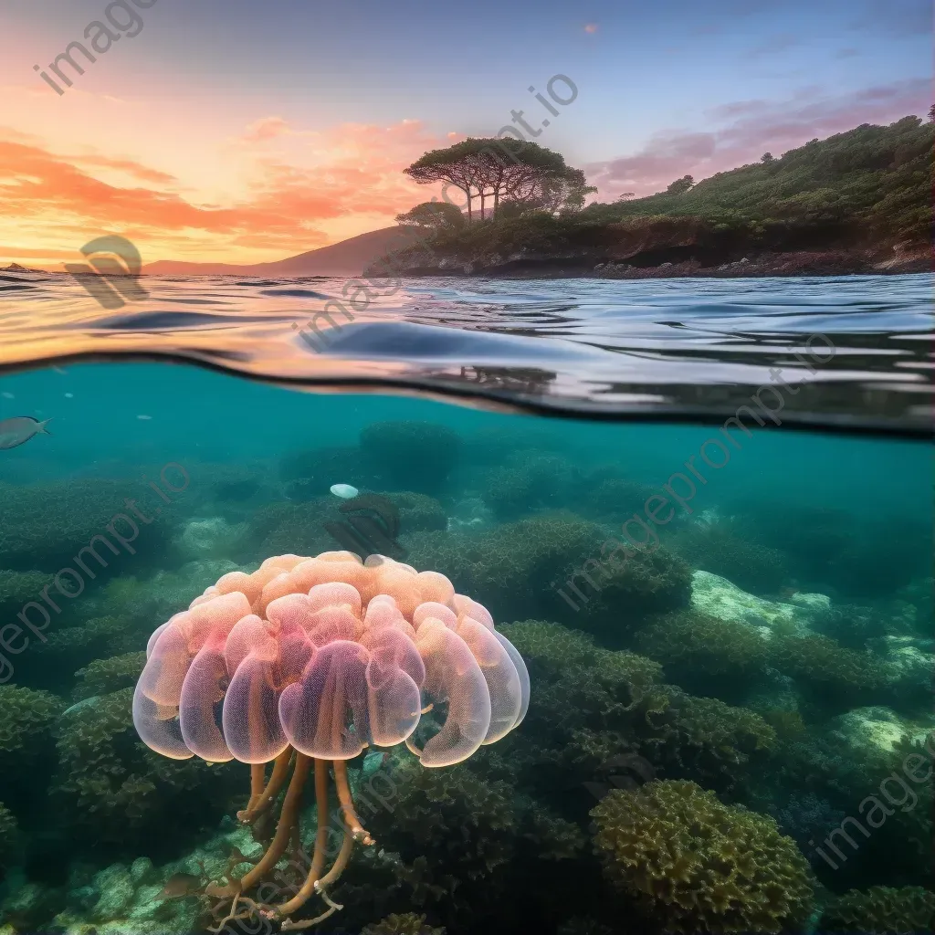 Enchanting coral reef at dusk with jellyfish, shot on a Canon EOS-1D X Mark III. - Image 1