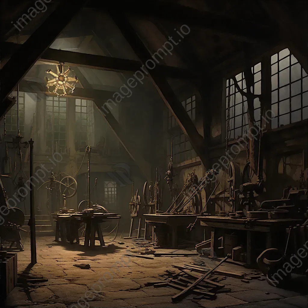 Gothic romantic painting of a rustic inventor