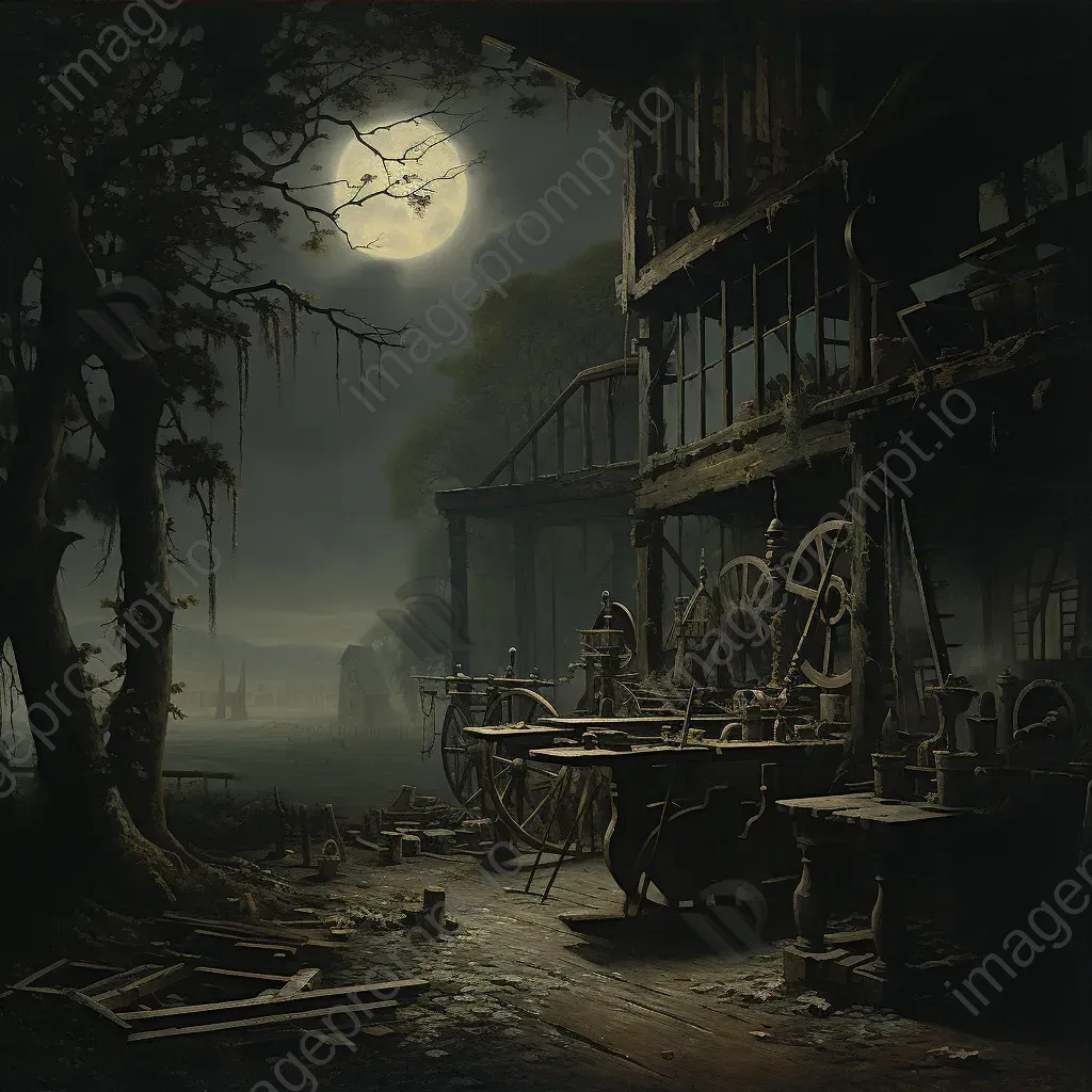 Gothic romantic painting of a rustic inventor