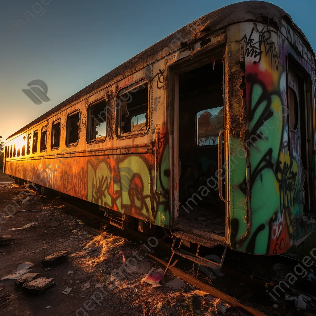 Graffiti on a derelict train carriage with vintage influences - Image 1