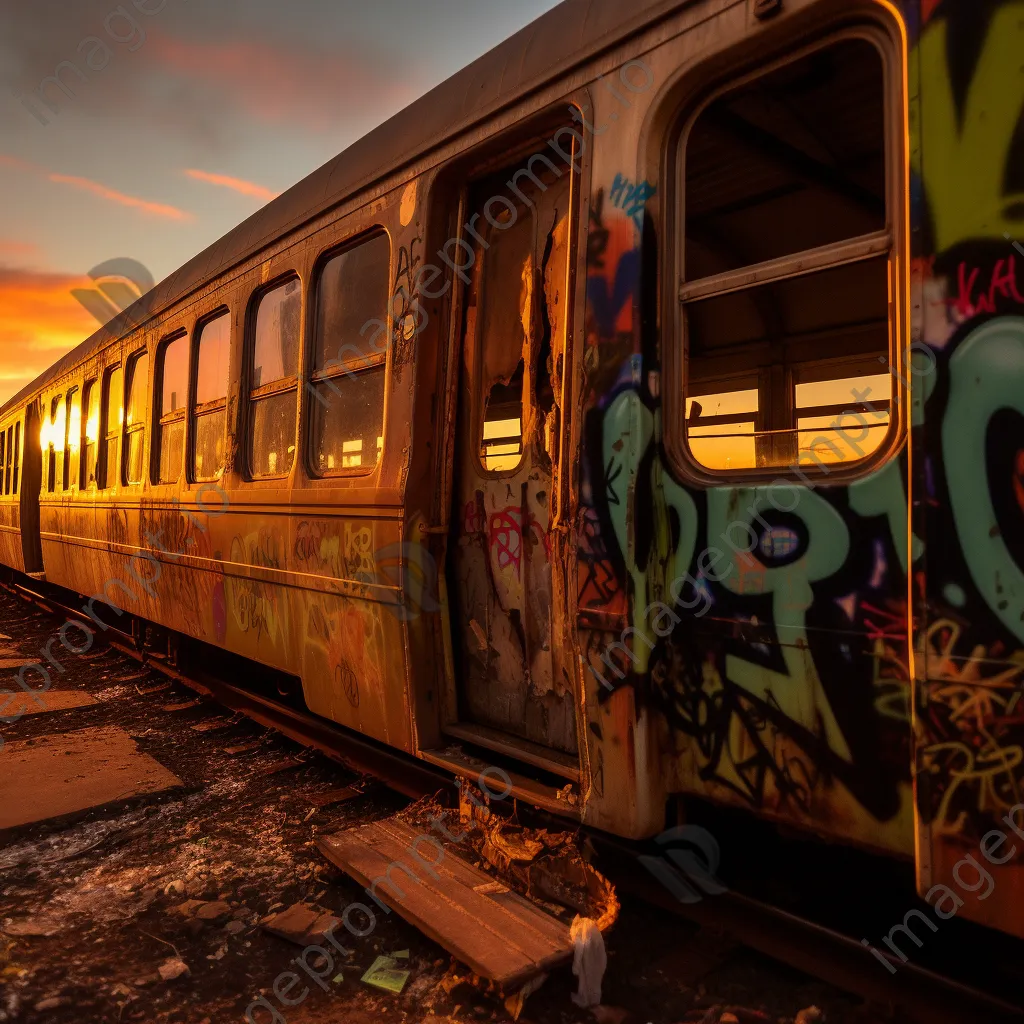 Graffiti on a derelict train carriage with vintage influences - Image 2