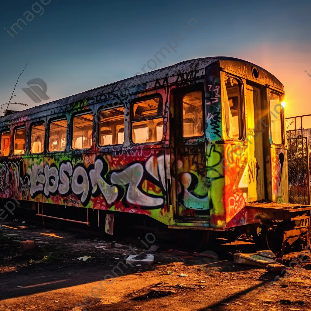 Graffiti on a derelict train carriage with vintage influences - Image 3