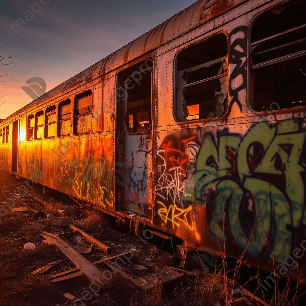 Graffiti on a derelict train carriage with vintage influences - Image 4