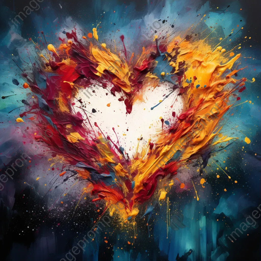 Abstract vivid color splash painting of a heart shape symbolizing the chaos of love - Image 3