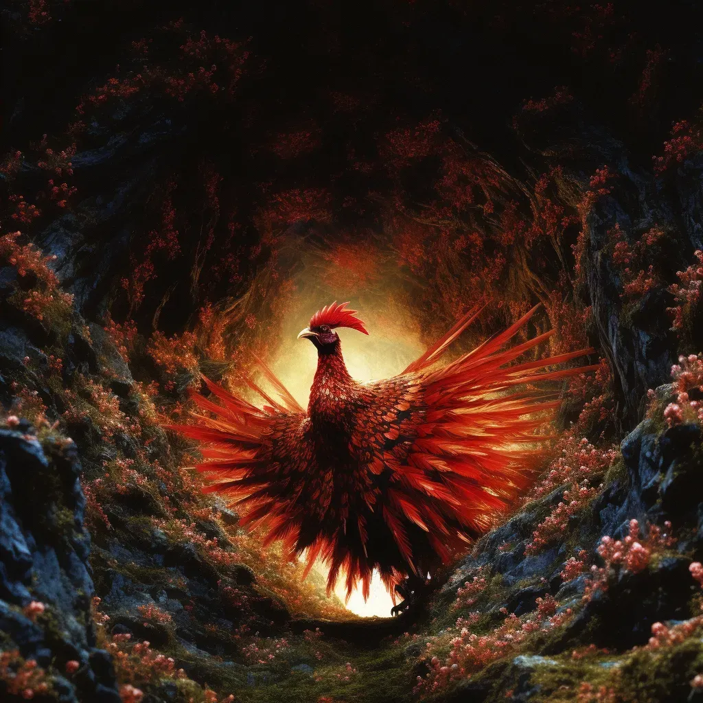 Image of a phoenix rising from ashes in a dark forest - Image 4