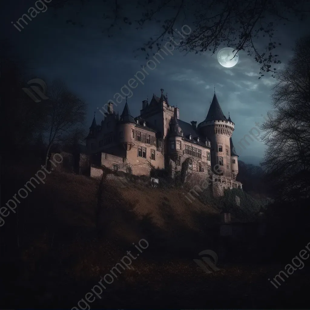 Haunted castle under moonlight with bats flying - Image 2