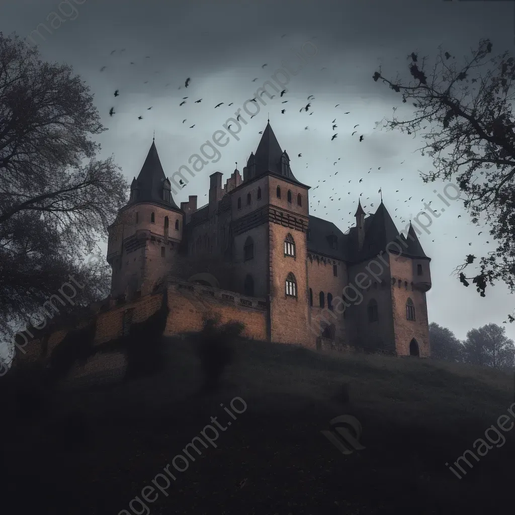 Haunted castle under moonlight with bats flying - Image 3