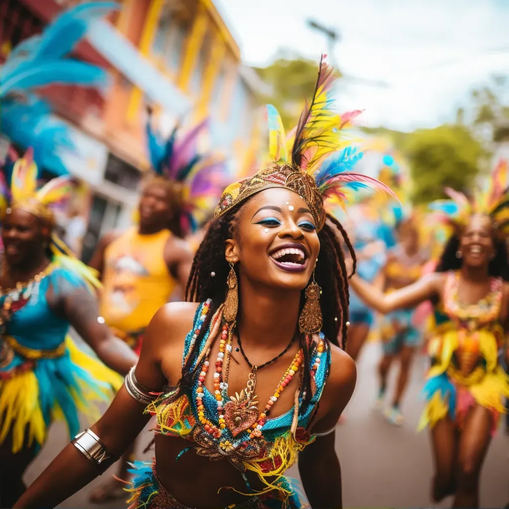 Town carnival with locals in colorful costumes celebrating with music and dance - Image 2