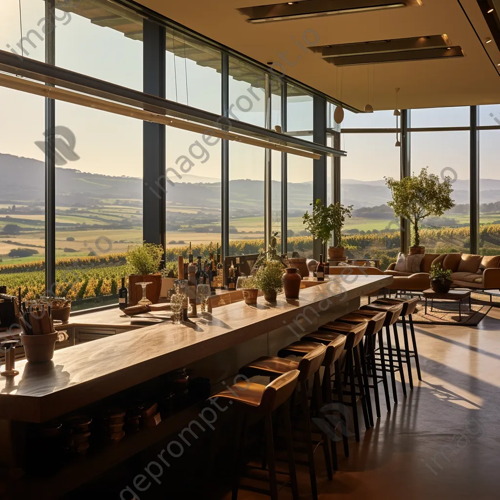 Vineyard tasting room interior with wine counters and views - Image 2