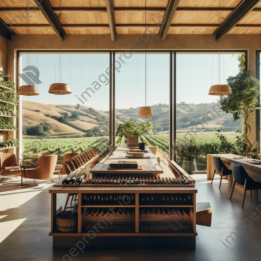 Vineyard tasting room interior with wine counters and views - Image 3