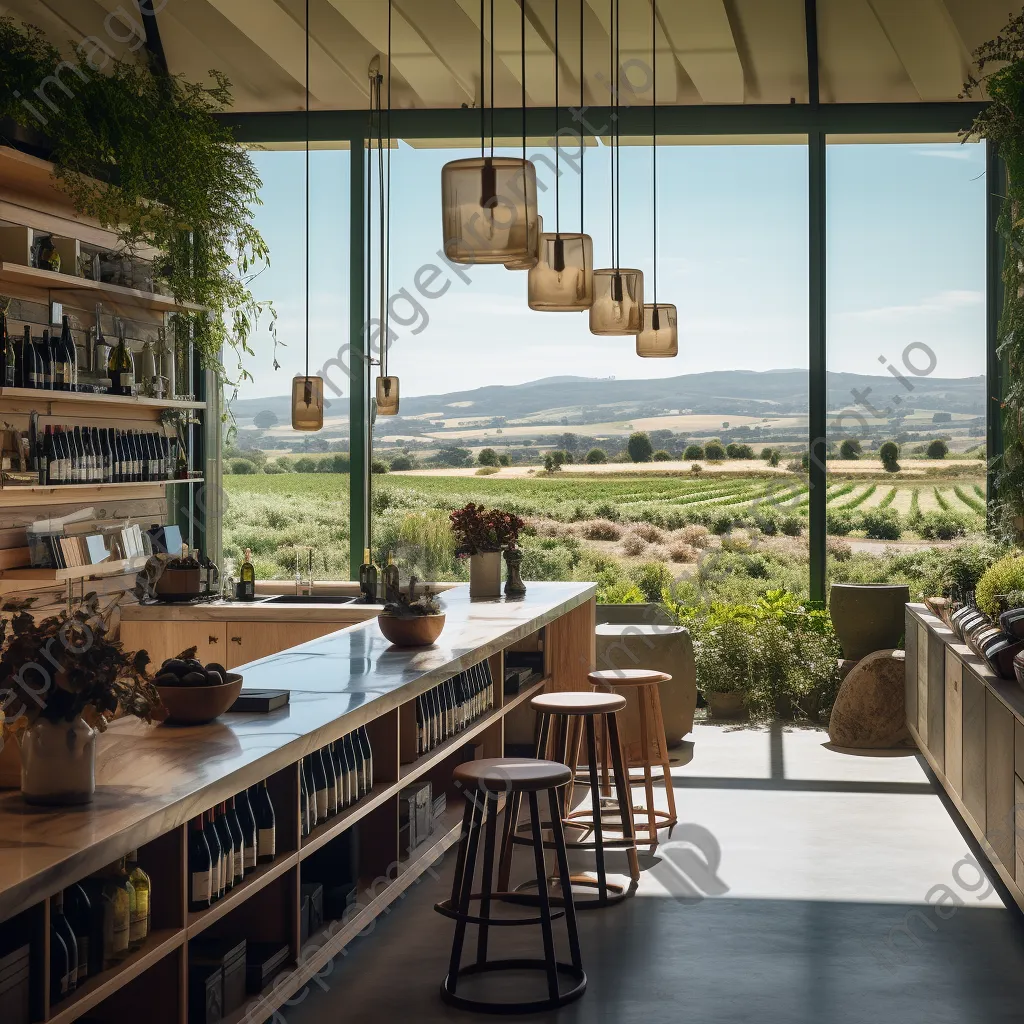 Vineyard tasting room interior with wine counters and views - Image 4