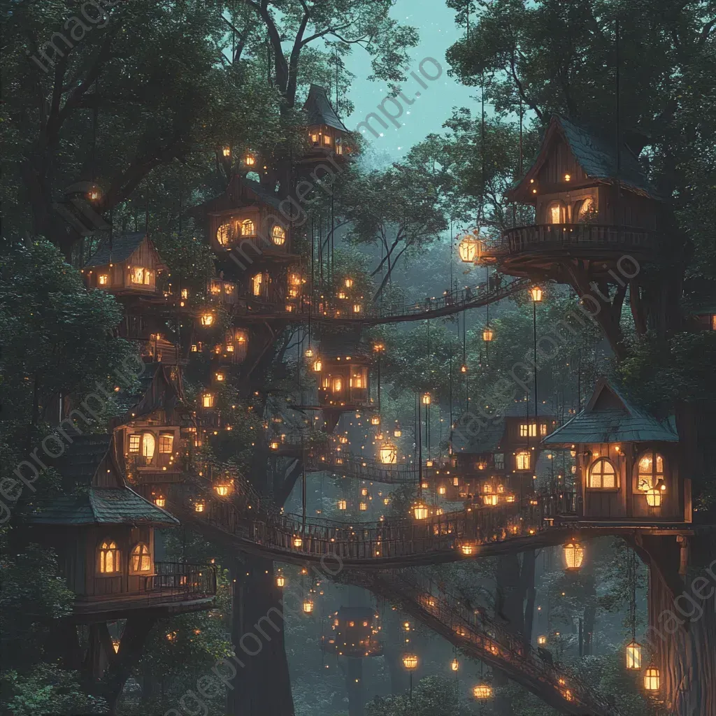 Magical treehouse city in an ancient forest, brought to life by digital art - Image 2