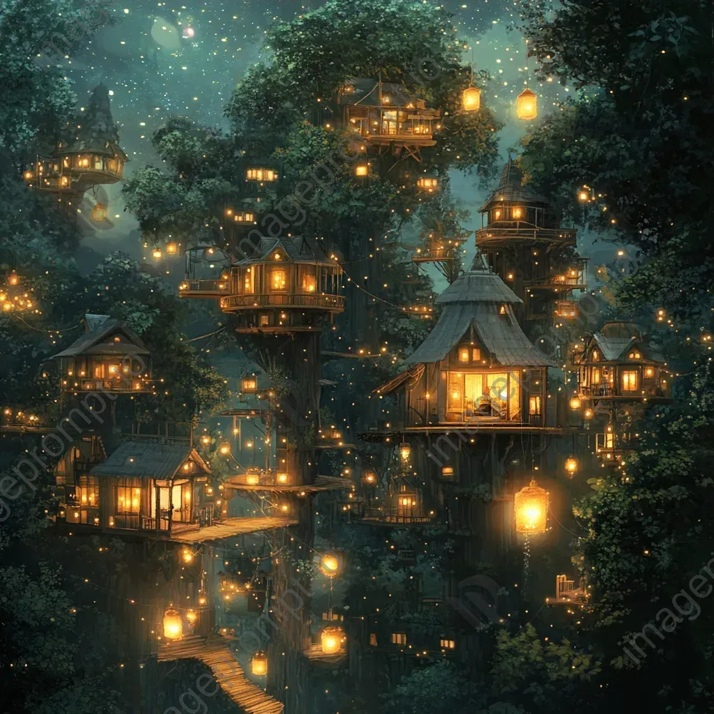 Magical treehouse city in an ancient forest, brought to life by digital art - Image 3