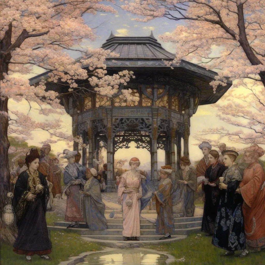 Tranquil reunion under cherry blossom trees in an afterlife setting - Image 4