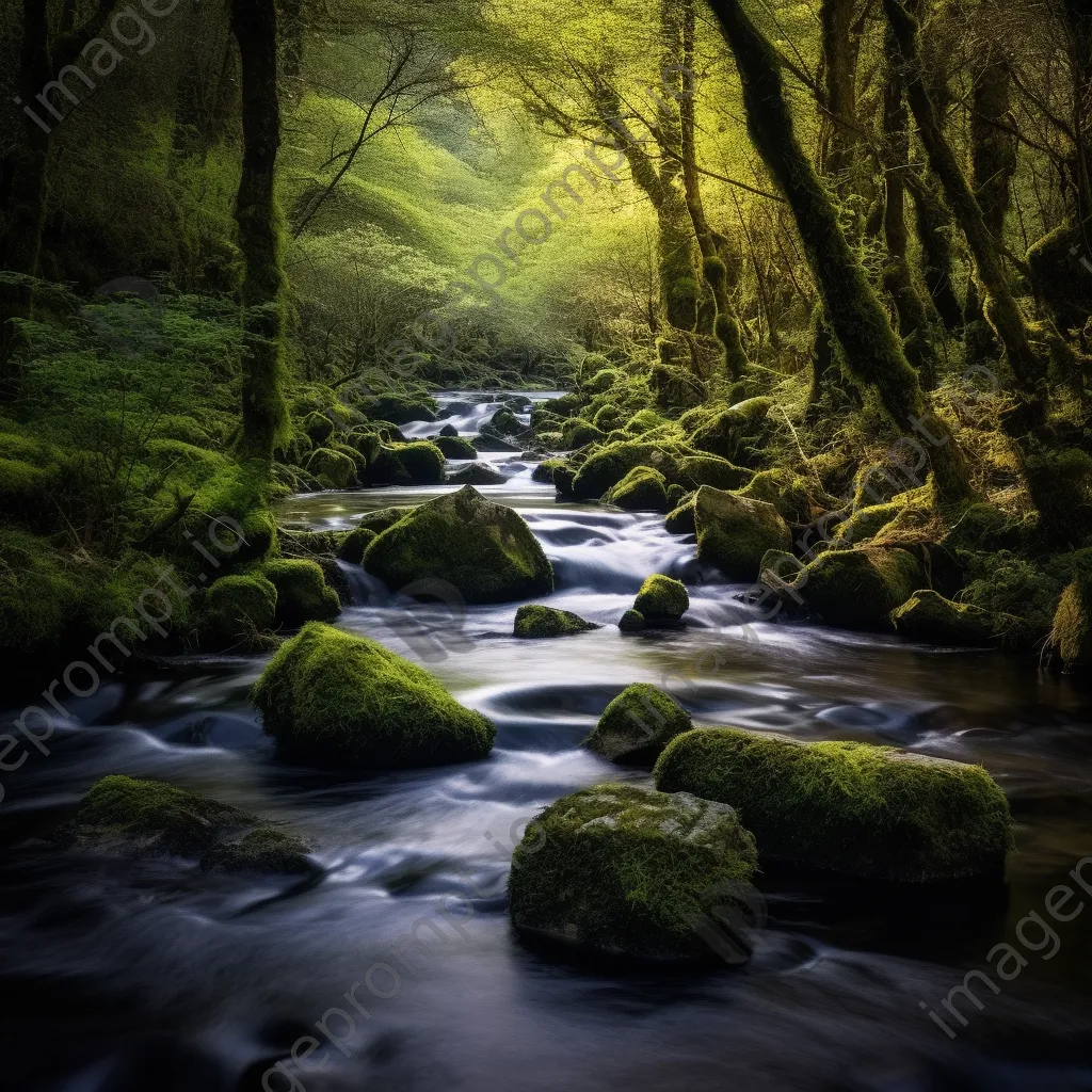 Long exposure photo of a flowing river in a forest - Image 1