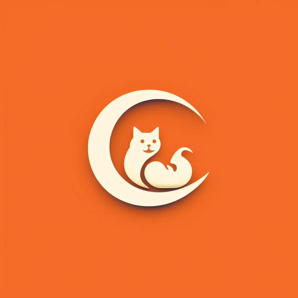 Logo featuring a cat silhouette created by negative space within a stylized fish, in orange and white. - Image 1