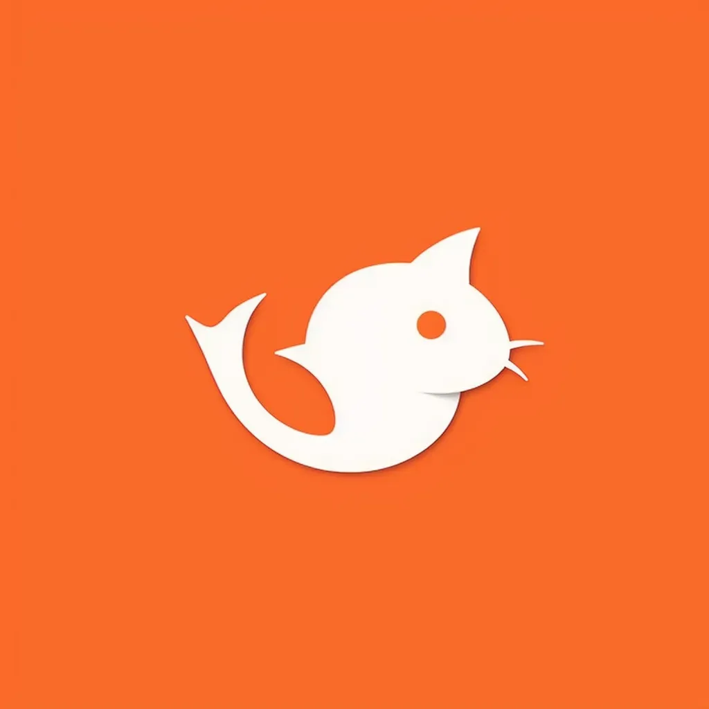 Logo featuring a cat silhouette created by negative space within a stylized fish, in orange and white. - Image 2