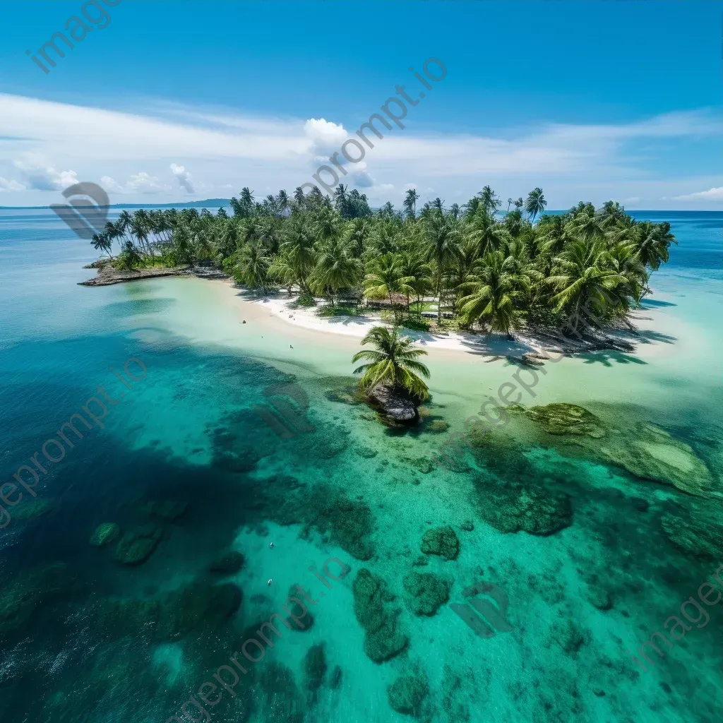 Aerial view of a tropical island with crystal clear waters and lush green palm trees - Image 3