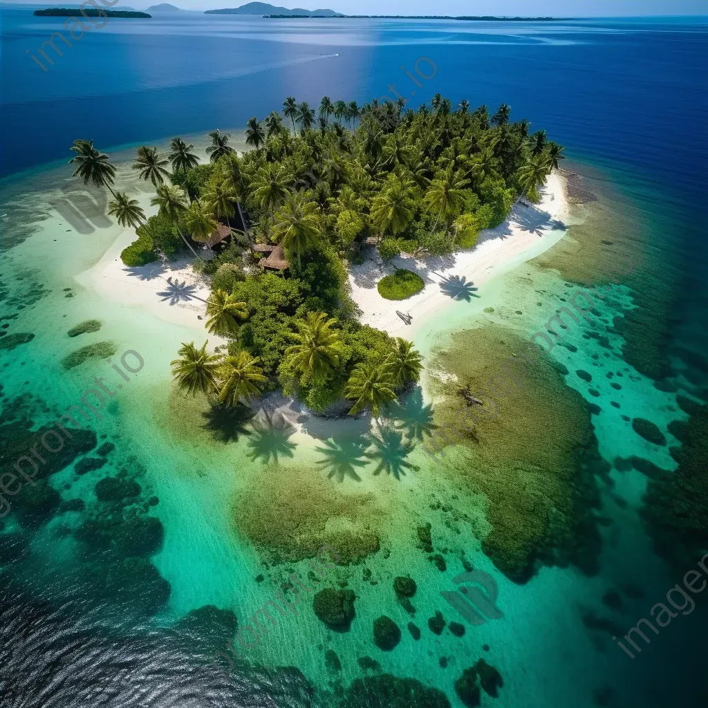 Aerial view of a tropical island with crystal clear waters and lush green palm trees - Image 4