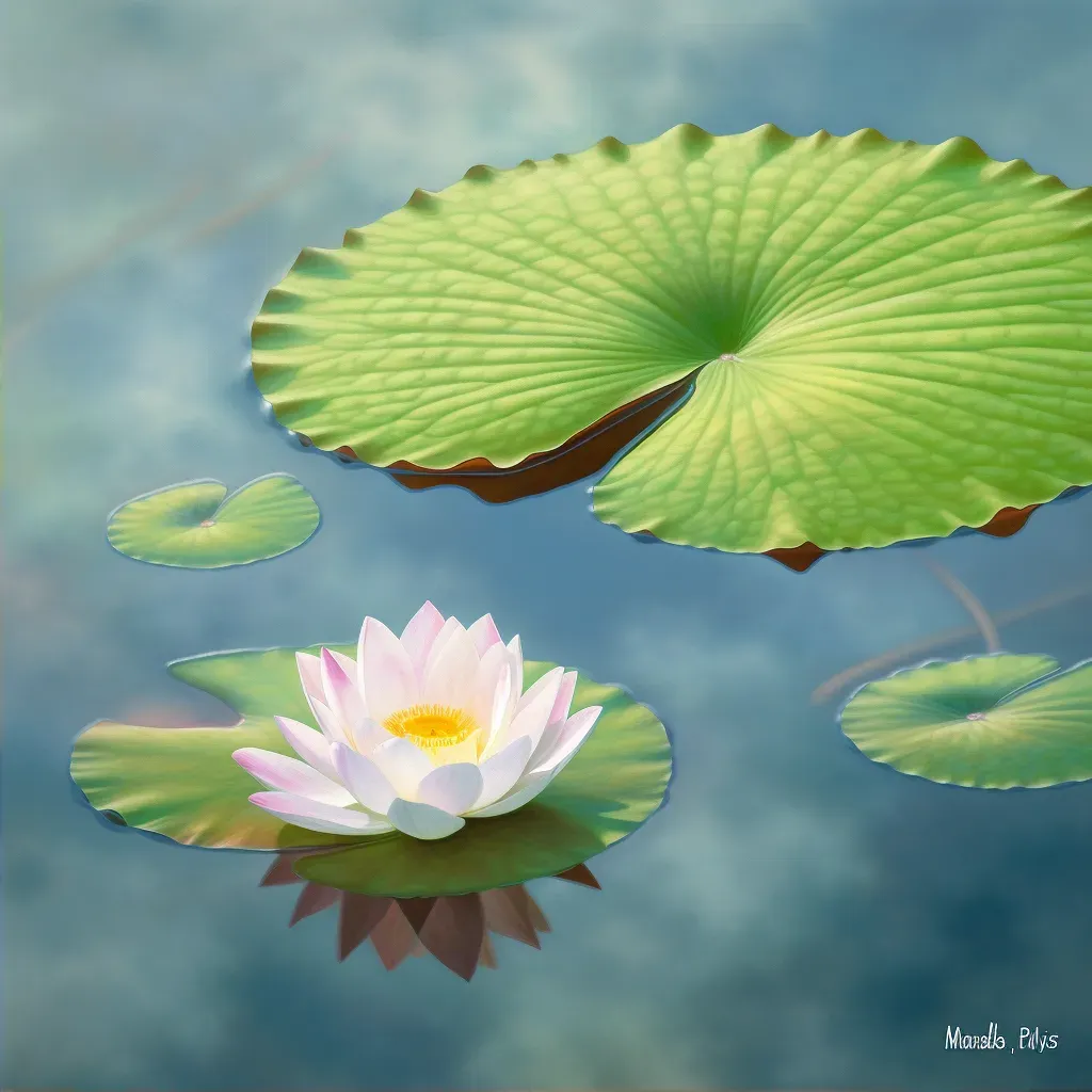 Image of a single, dew-kissed lotus leaf floating on a serene pond - Image 2