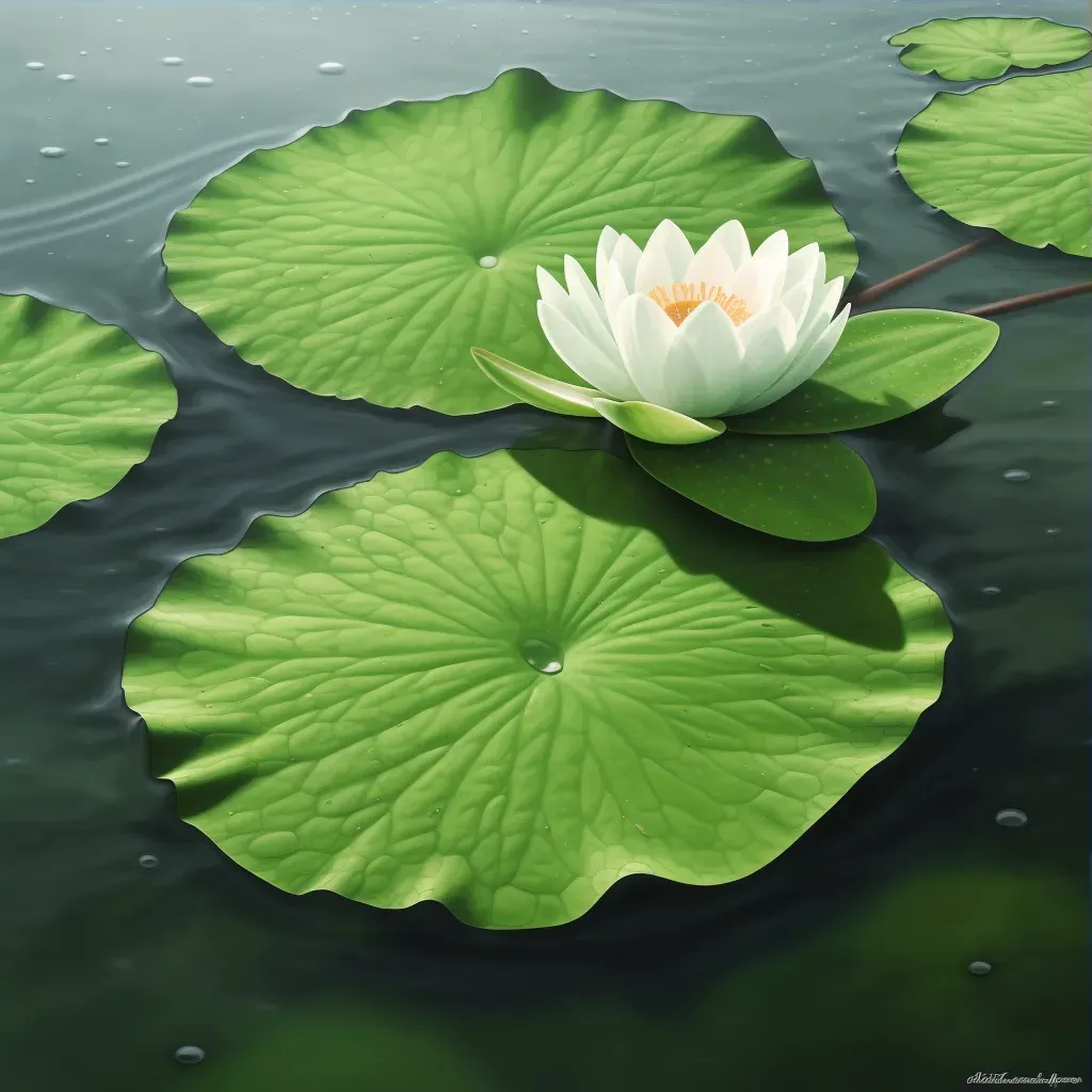 Image of a single, dew-kissed lotus leaf floating on a serene pond - Image 3