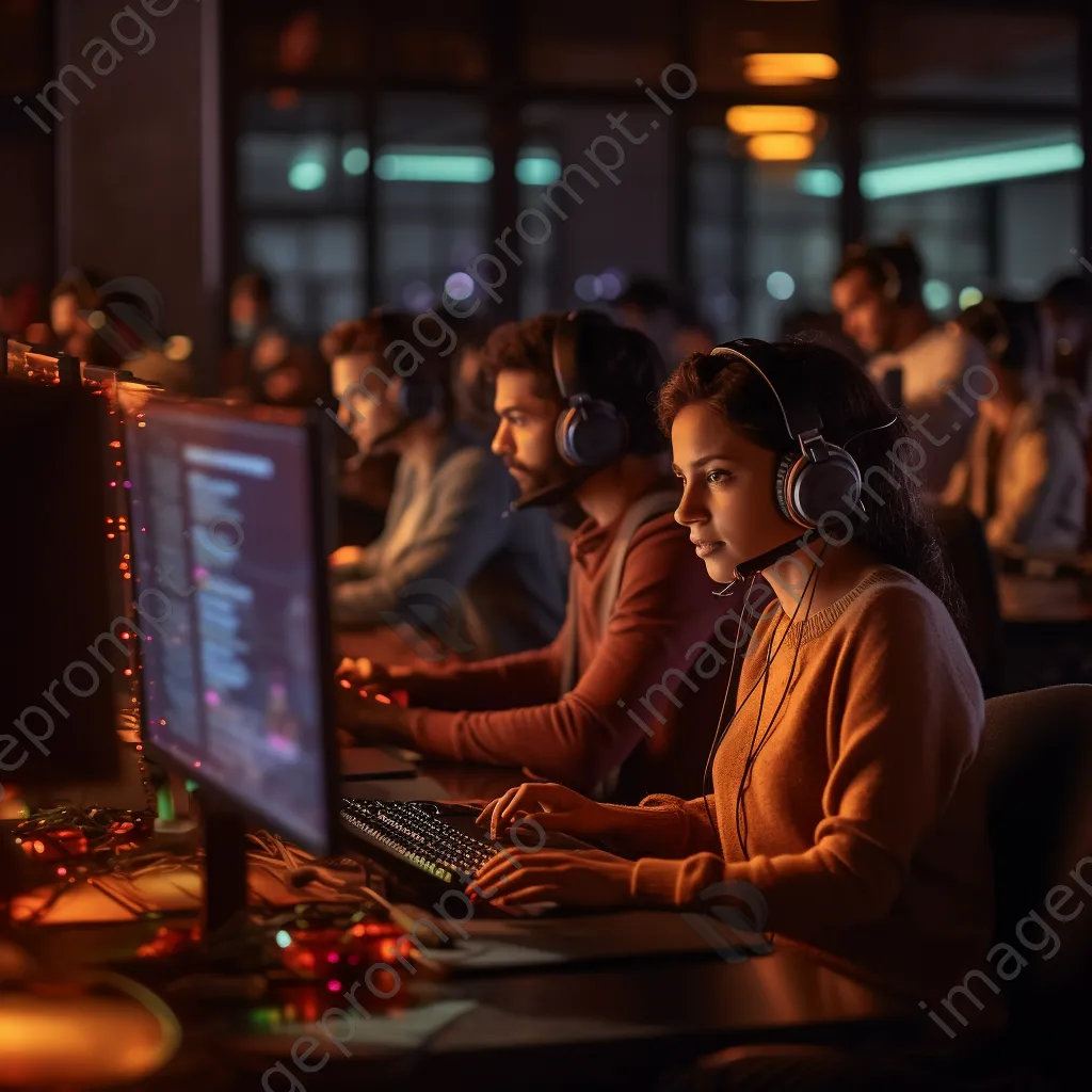 Diverse customer support team working in an open office with headsets - Image 3