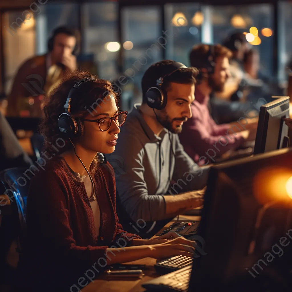 Diverse customer support team working in an open office with headsets - Image 4