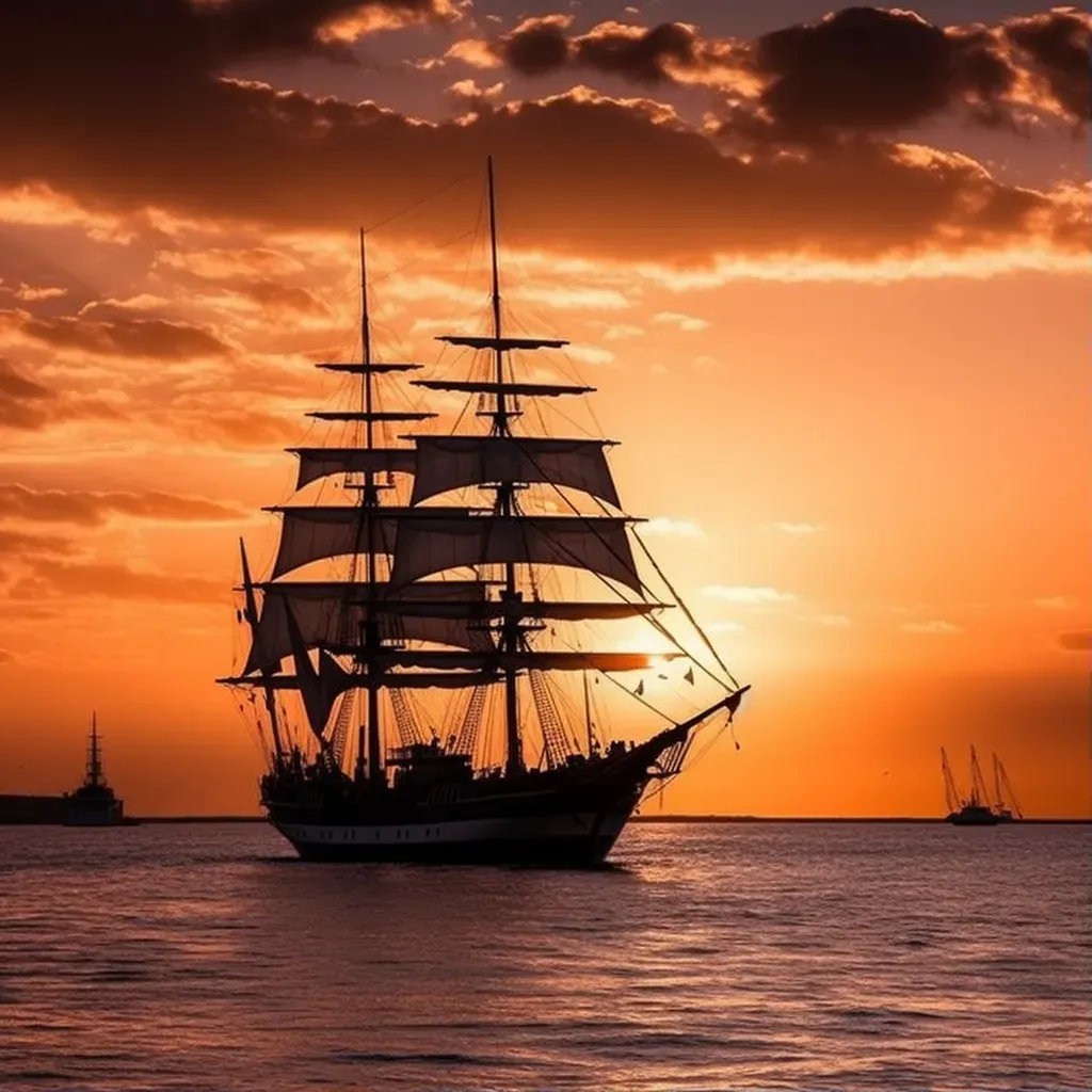 Tall ship sunset silhouette - Image 1