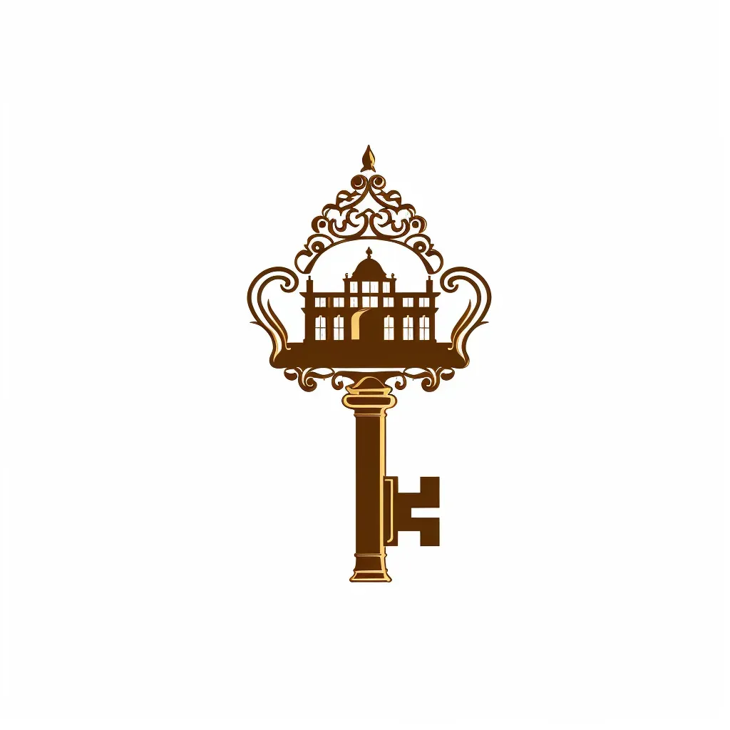 Grand mansion silhouette with golden key on white background - Image 2