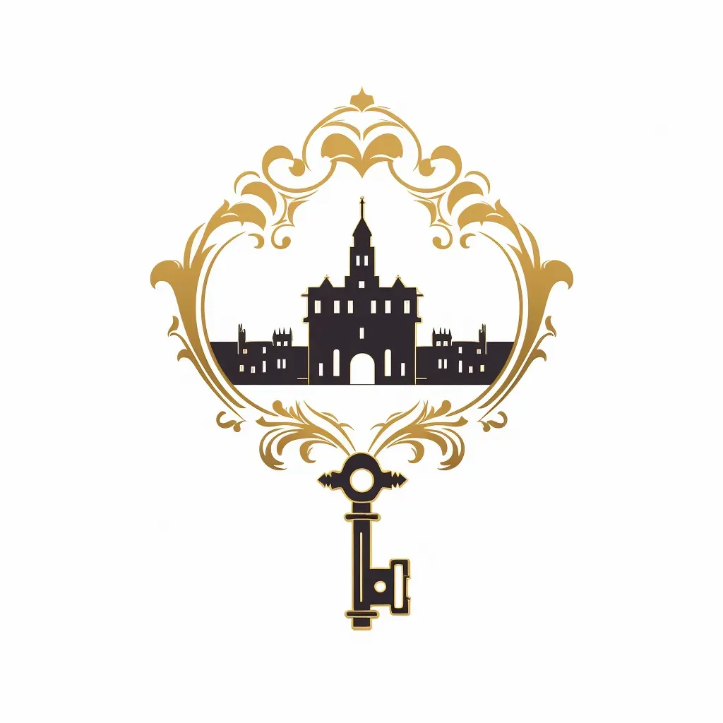 Grand mansion silhouette with golden key on white background - Image 3