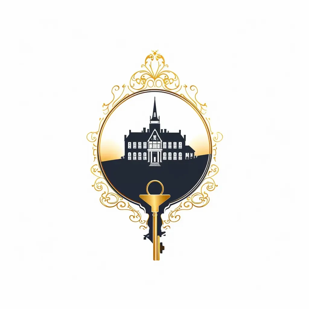 Grand mansion silhouette with golden key on white background - Image 4