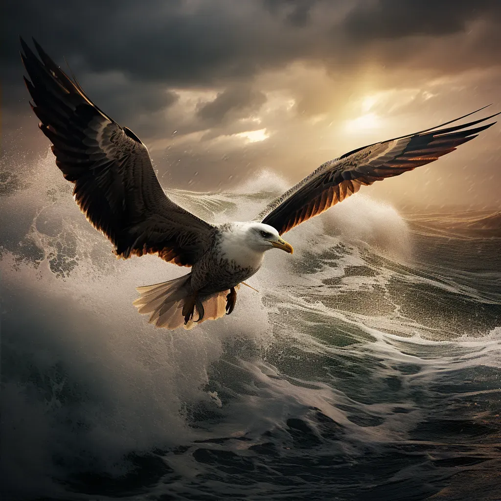 Albatross flying over stormy ocean with dramatic sky - Image 2