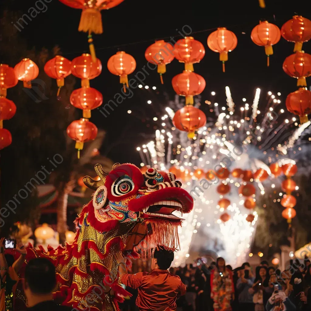 Chinese New Year festivities with dragon dance and lantern decorations - Image 2