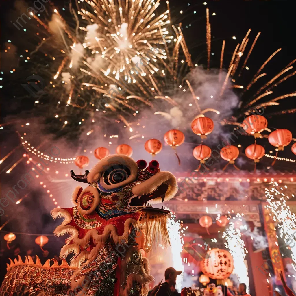 Chinese New Year festivities with dragon dance and lantern decorations - Image 4