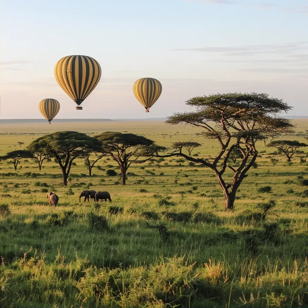 Serengeti National Park savannah with wildlife and hot air balloons - Image 2