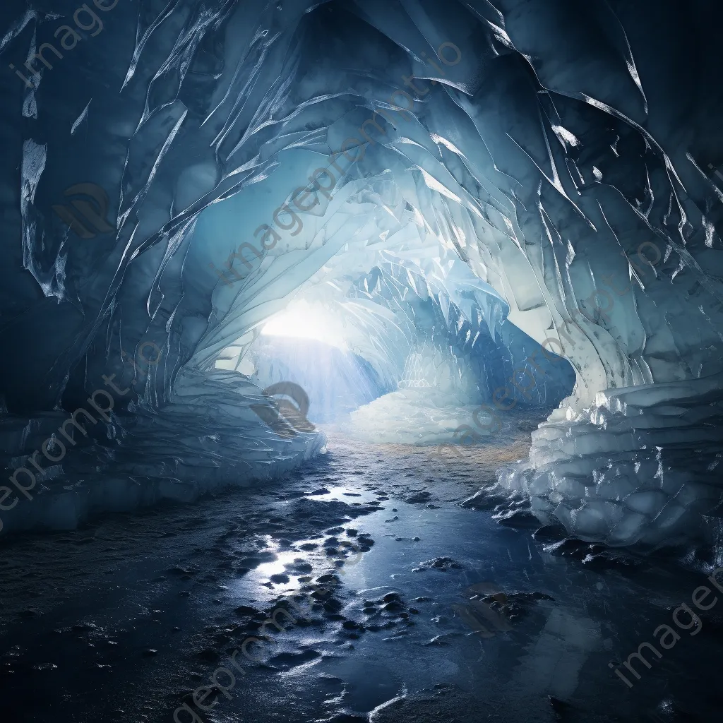 Intricate crystal formations inside a glacier cave with dynamic lighting - Image 1