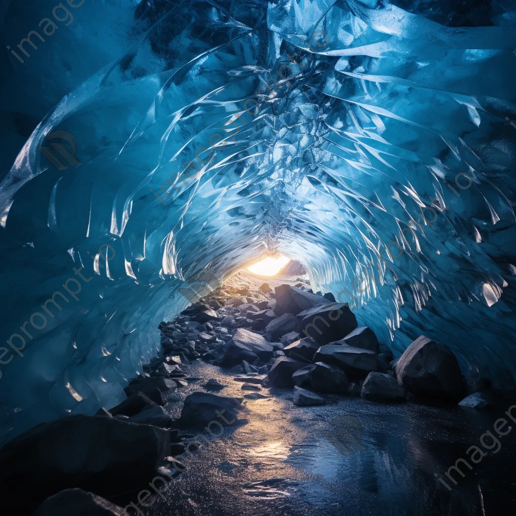 Intricate crystal formations inside a glacier cave with dynamic lighting - Image 3